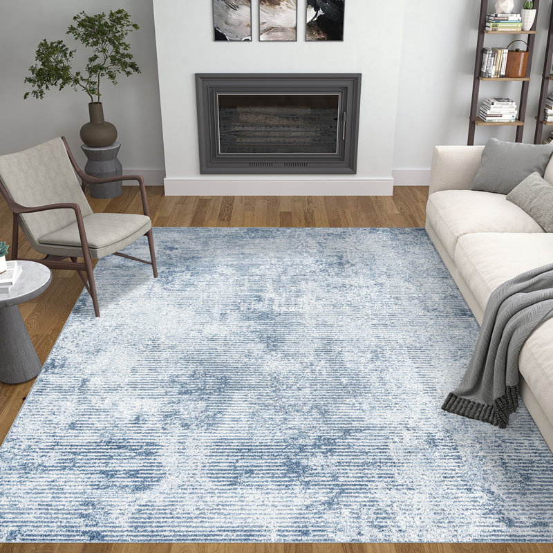 17 Stories Bacheller Power Loom Performance Blue/Gray Rug Wayfair